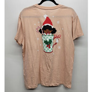 Women's Black Paper Party Holiday Short Sleeve Graphic T-Shirt - Light Pink